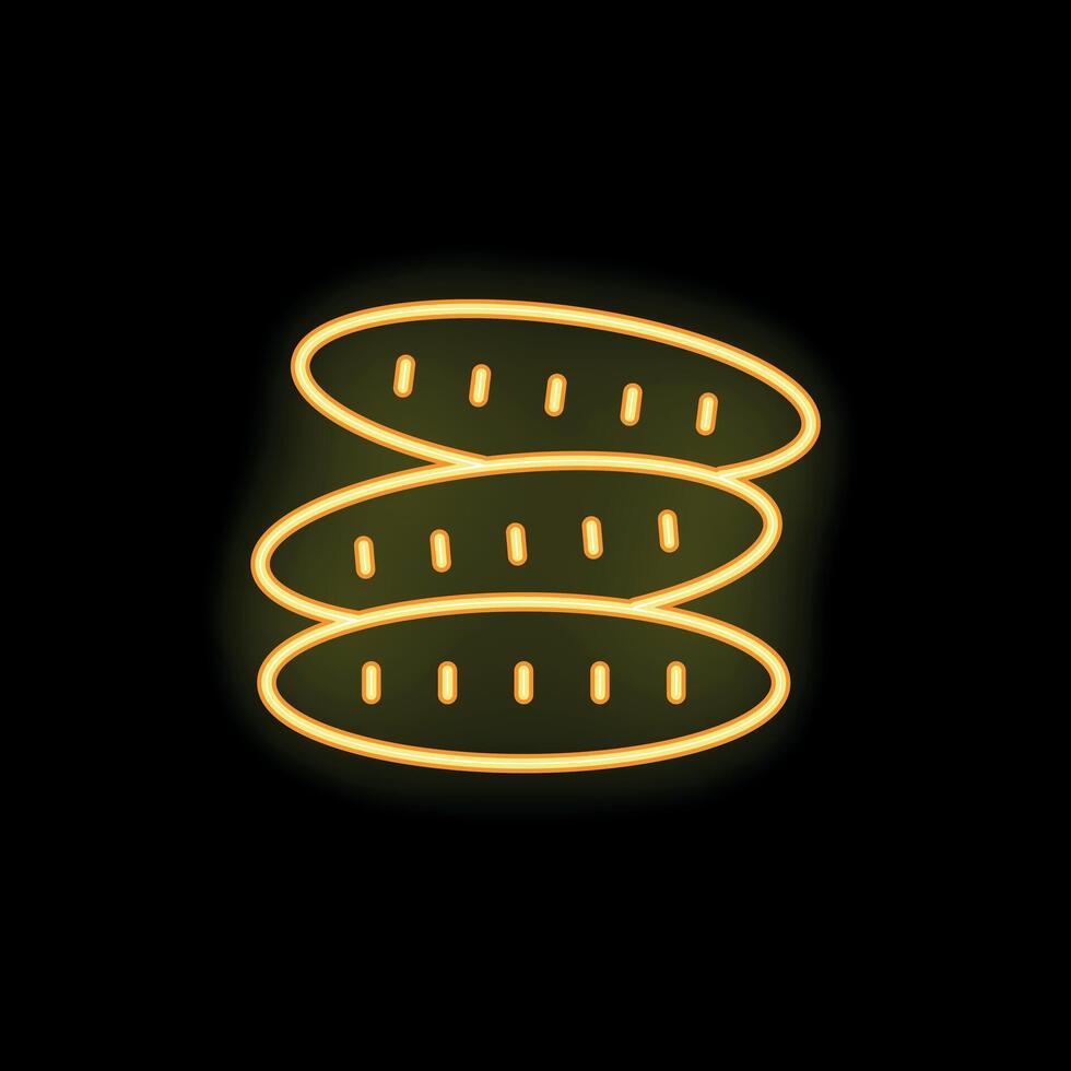 Yellow neon sign of three cucumbers on black background vector