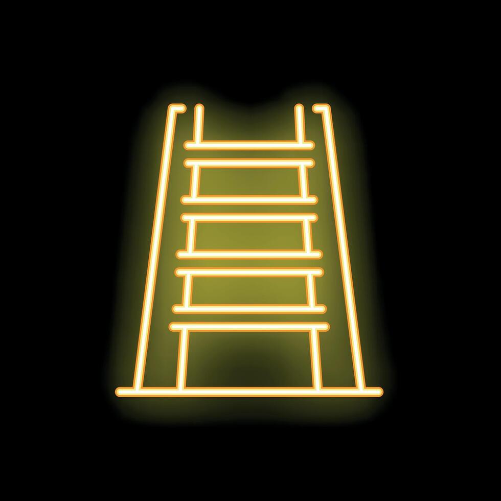 Yellow neon sign representing a ladder on a black background vector