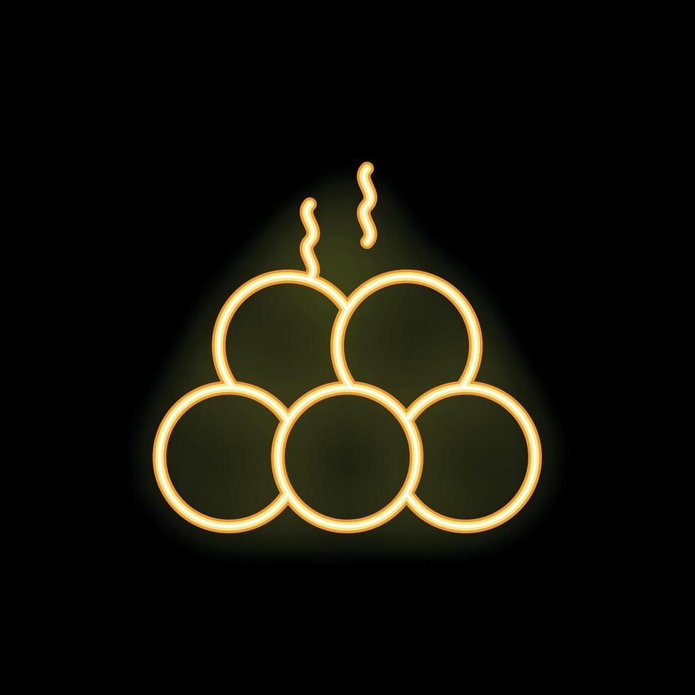 Yellow neon sign of steaming hot dumplings on black background vector
