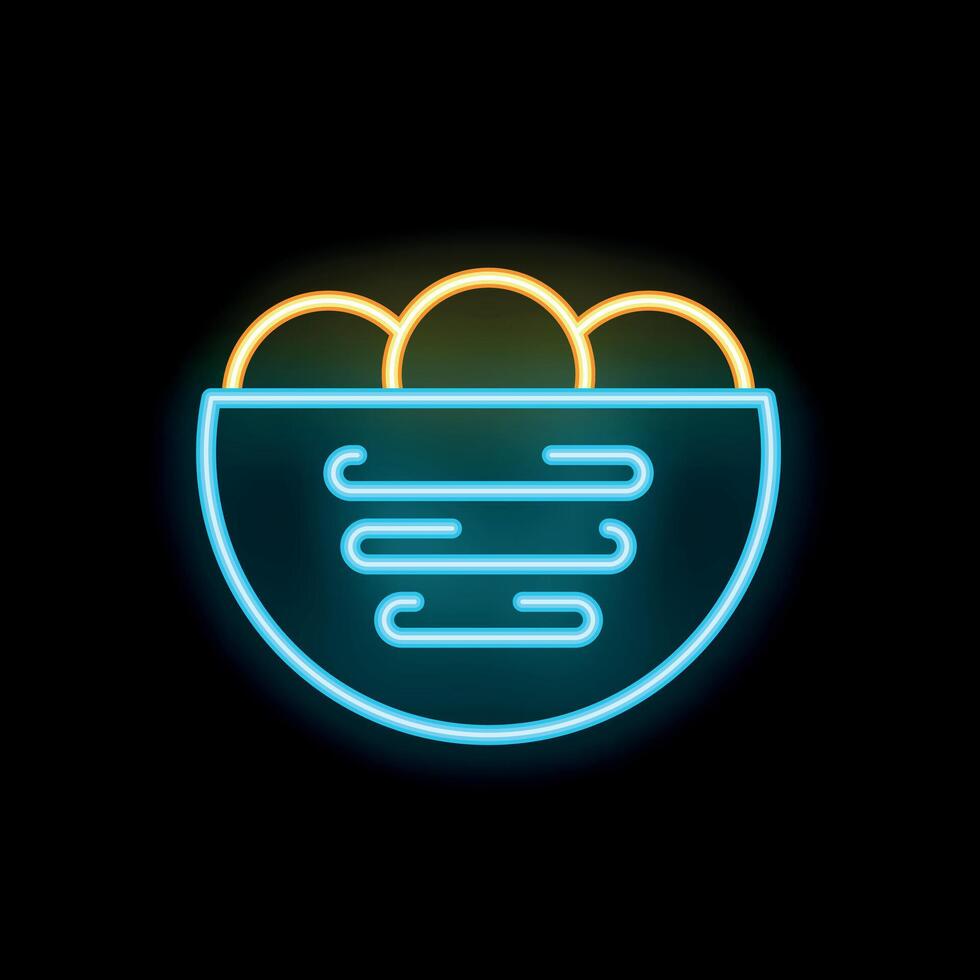 Neon icon of a bowl full of food glowing on black background vector