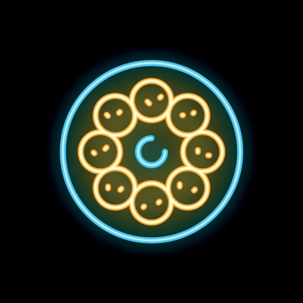 Round neon sign representing revolver cylinder with bullets for shooting range vector