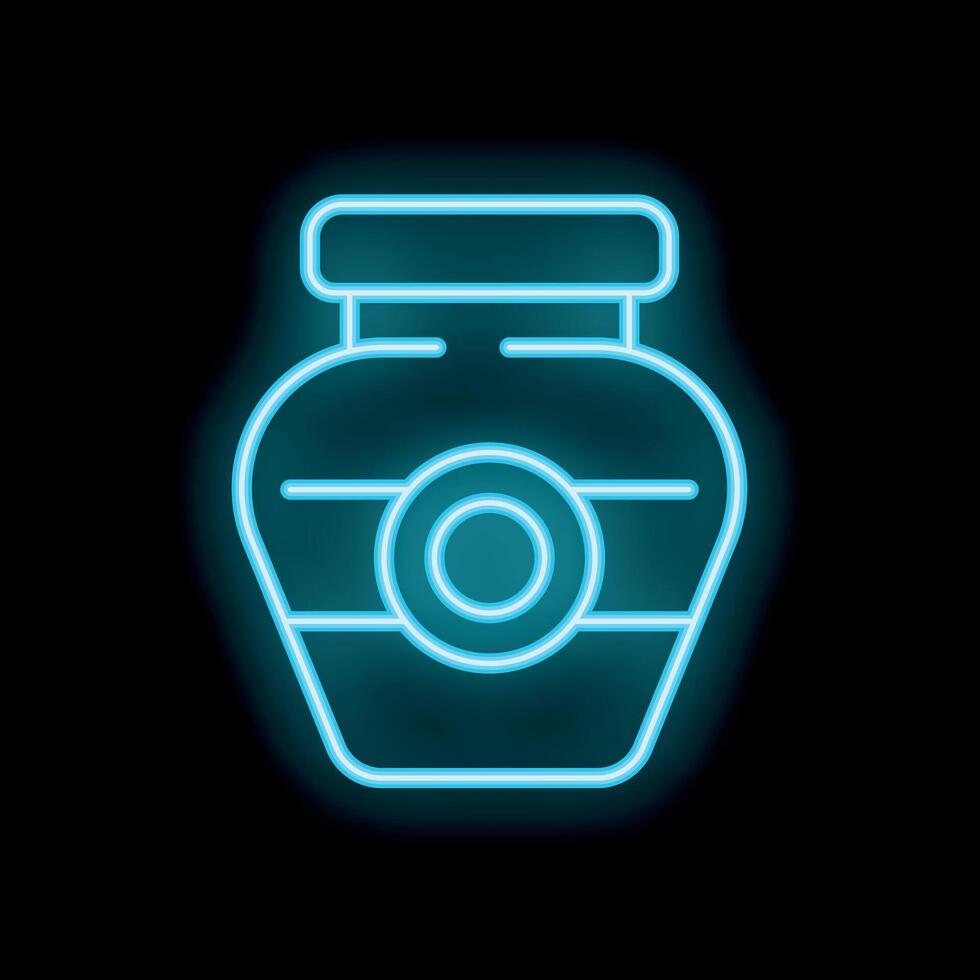 Neon blue shining icon of jar with jam on a black background vector