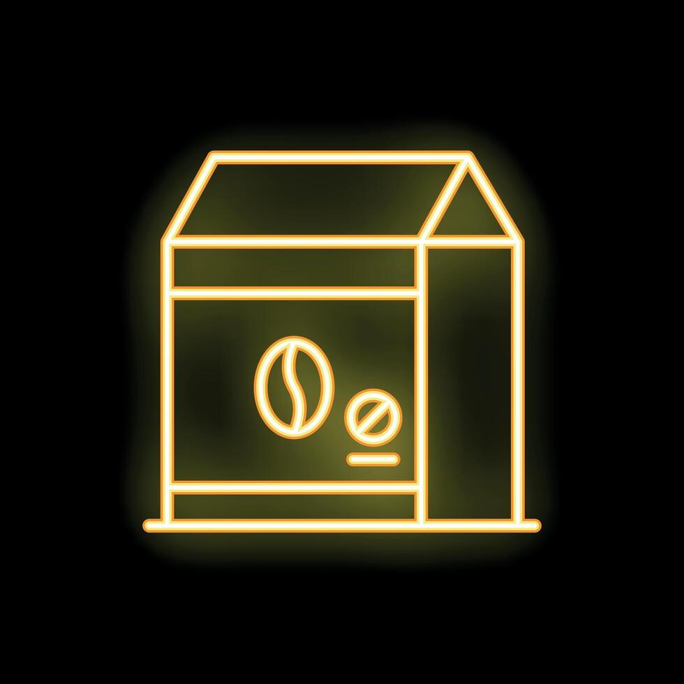 Neon yellow coffee bean package glowing on black background vector