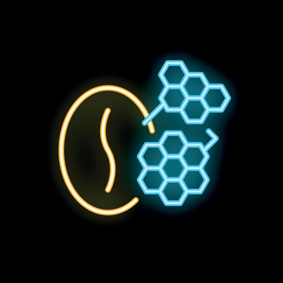 Neon icon of coffee bean generating honeycombs structure vector