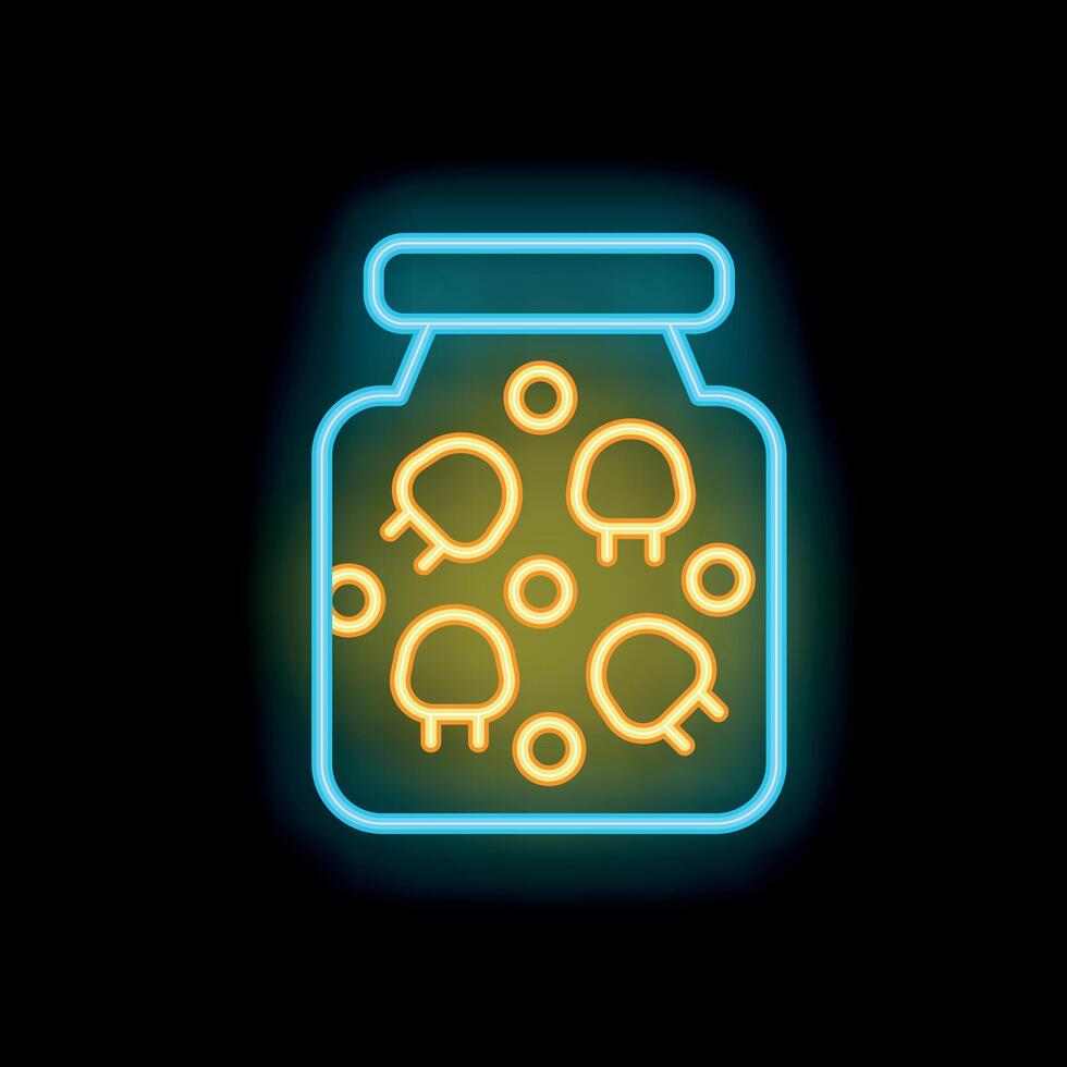 Neon sign showing glass jar with pickled mushrooms on black background vector