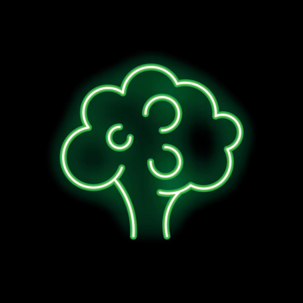 Green neon sign showing broccoli vegetable on black background vector