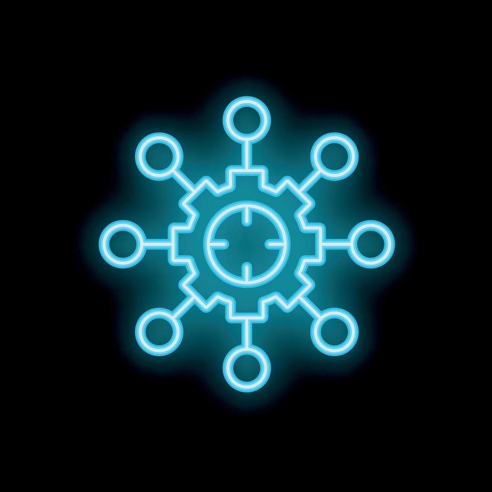 Neon gear connecting circles representing business network concept vector