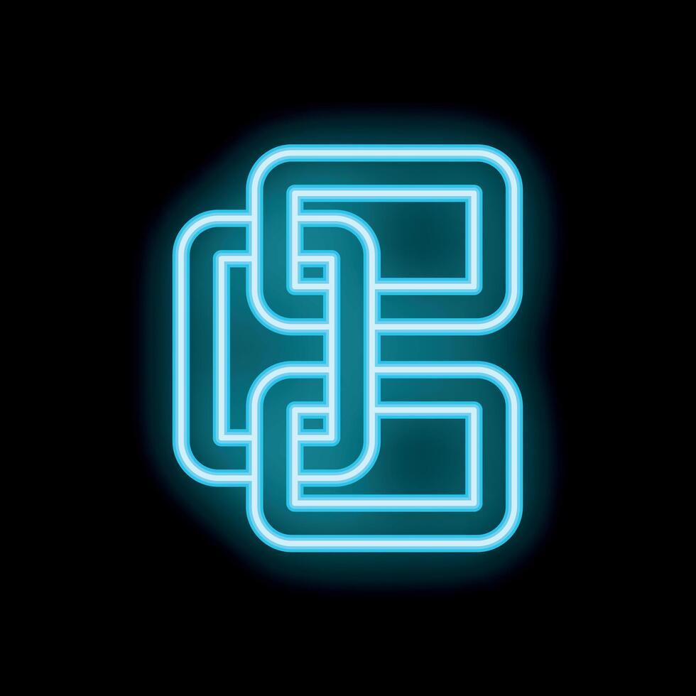 Neon light chain links glowing on black background vector