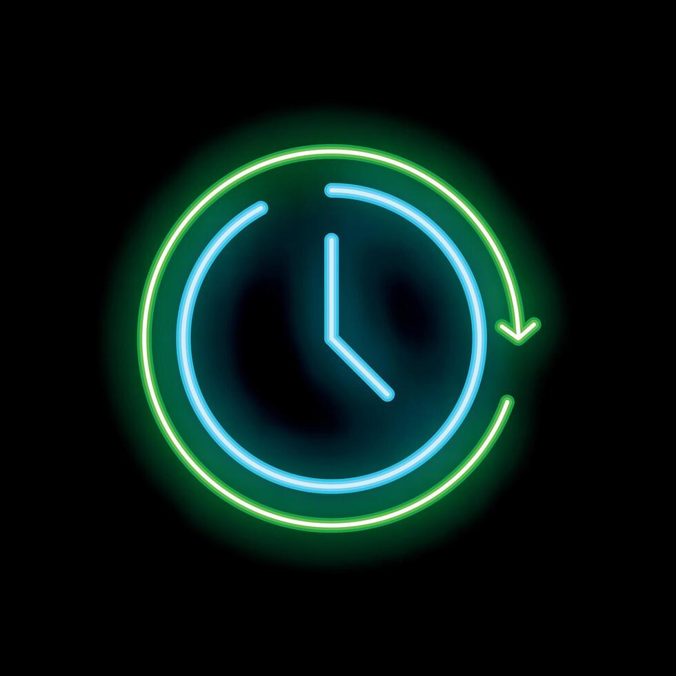 Neon clock showing recurring event or deadline vector