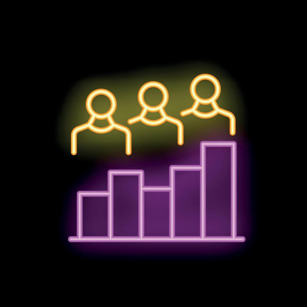 Neon icon of people increasing showing business growth vector