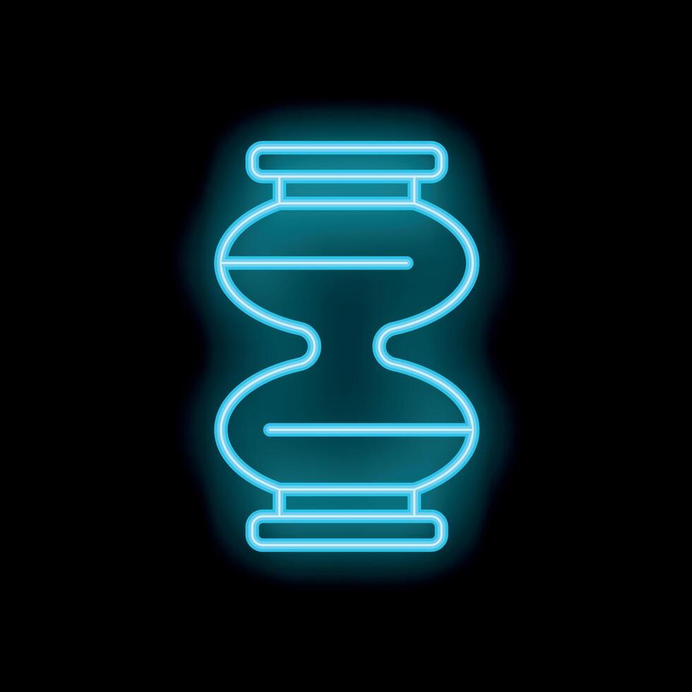Neon hourglass icon glowing on dark background vector