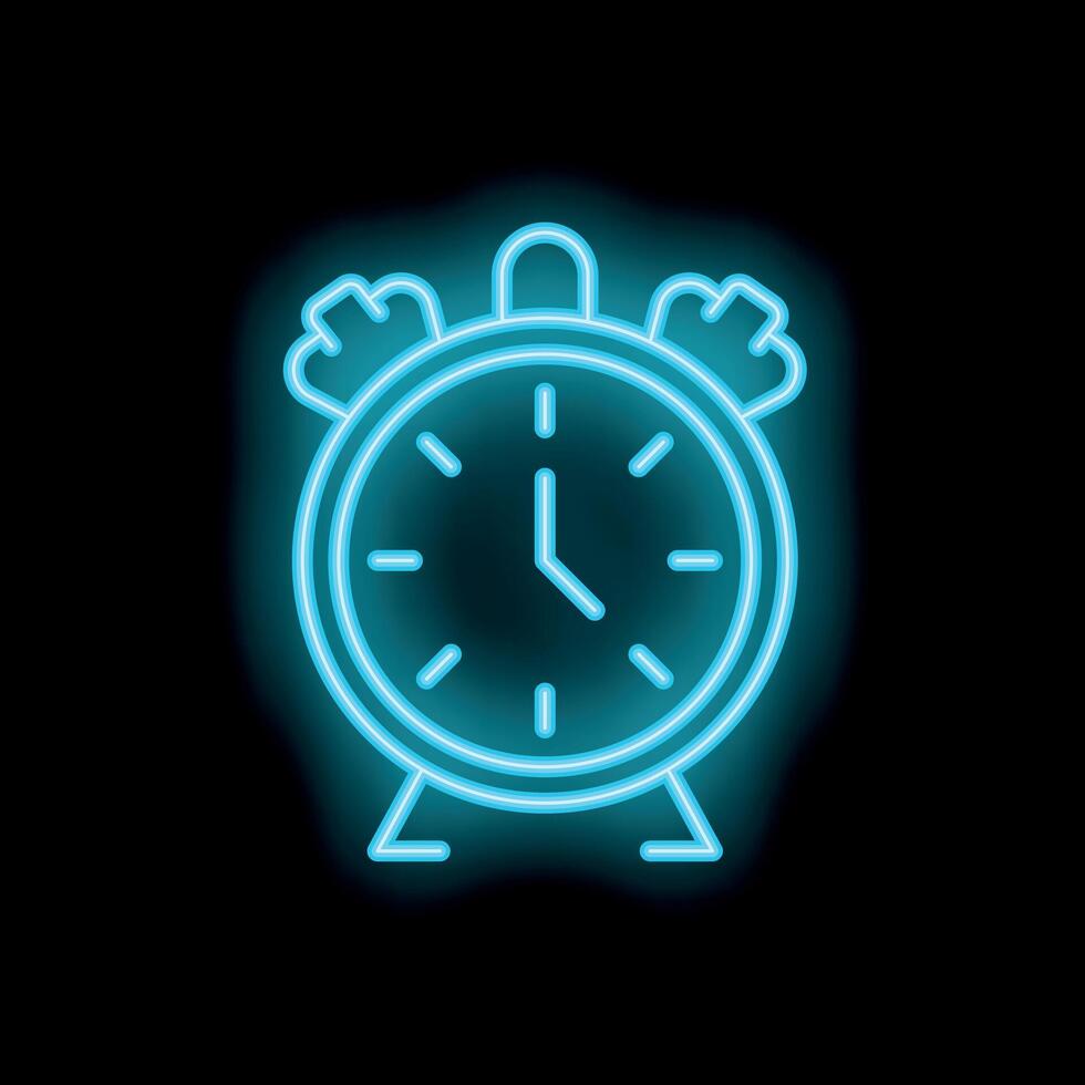 Neon icon of alarm clock showing time on black background vector