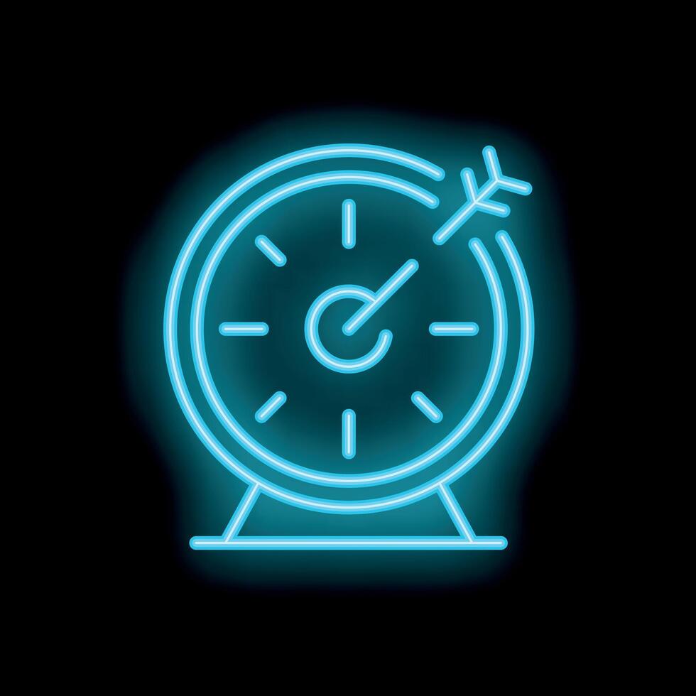 Neon sign representing time management with clock and arrow vector