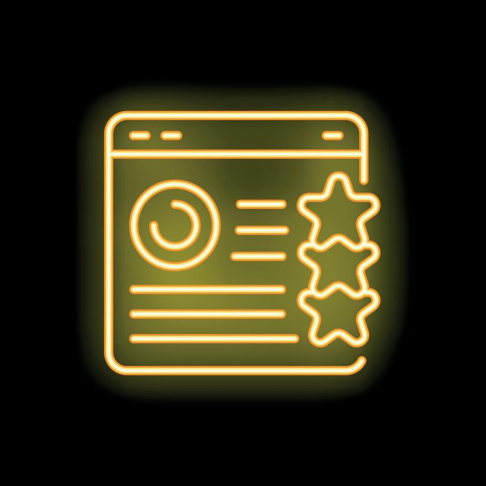 Neon icon of website showing customer review with five stars rating vector