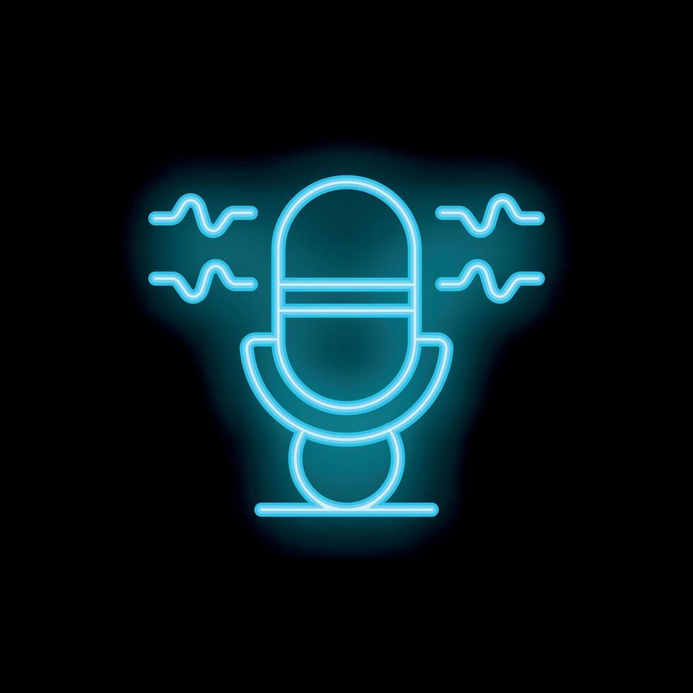 Neon microphone icon glowing on dark background vector