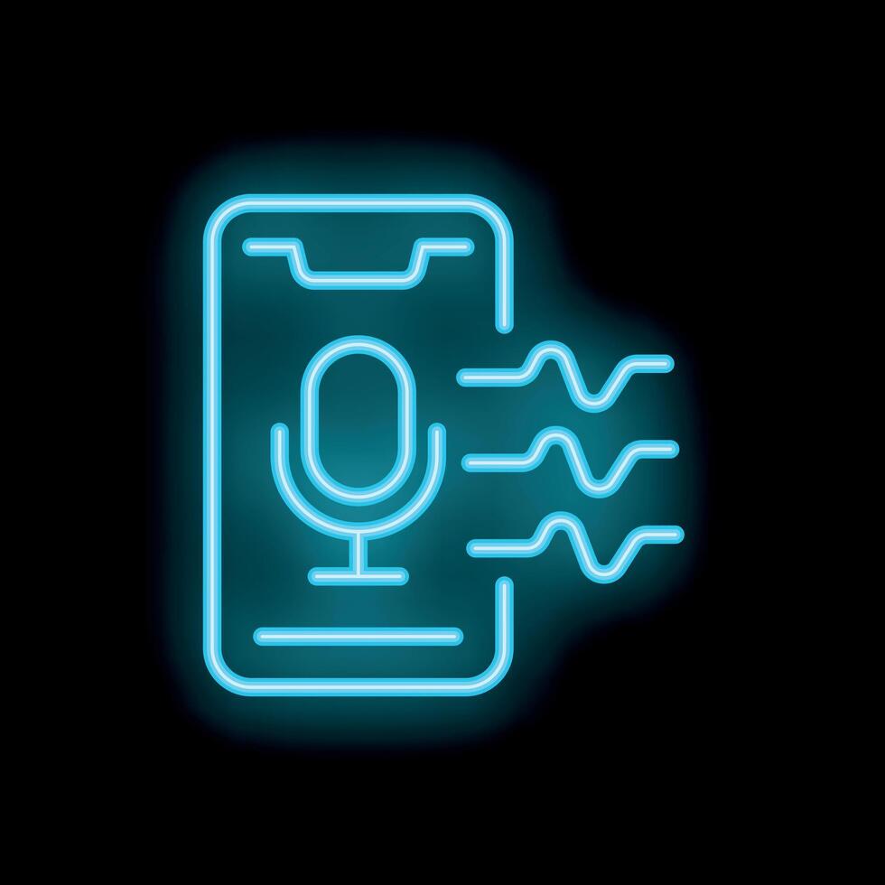 Neon icon of smartphone recording audio waves vector