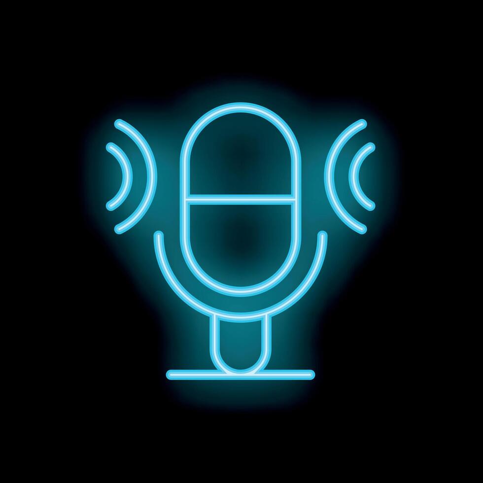 Neon microphone icon glowing on dark background vector