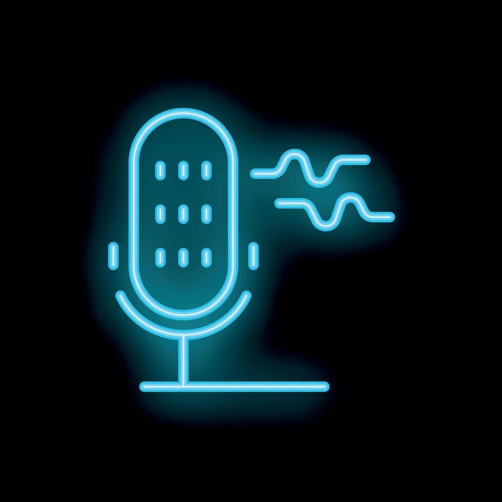 Neon microphone broadcasting sound waves icon vector