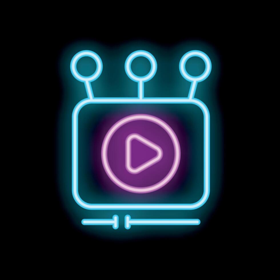 Neon sign showing television set with play button displaying live streaming content vector