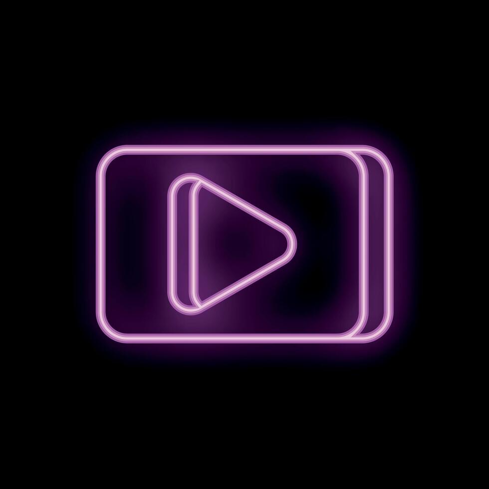 Neon play button glowing on black background vector