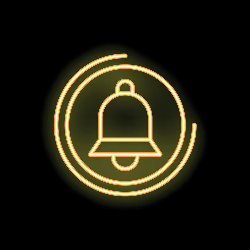 Neon yellow bell icon glowing on dark background vector