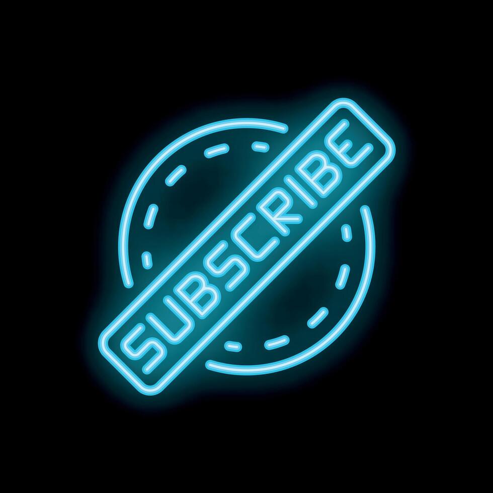 Neon blue subscribe button over black background indicating subscribing vector