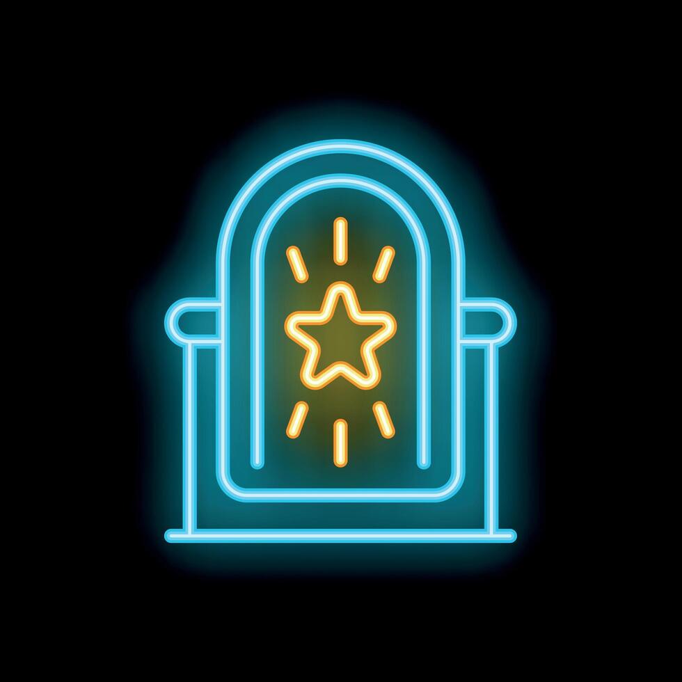 Glowing neon line magic mirror icon isolated on a black background, colorful outline concept vector