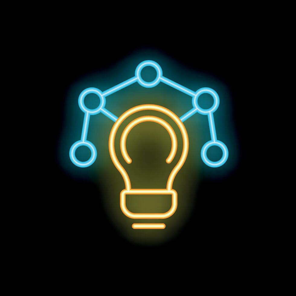 Neon lightbulb representing idea generation process vector
