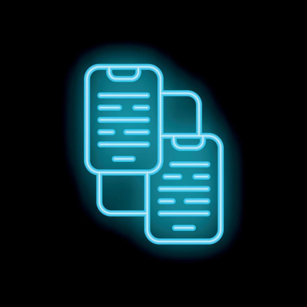 Neon icon of smartphones displaying digital text content vector