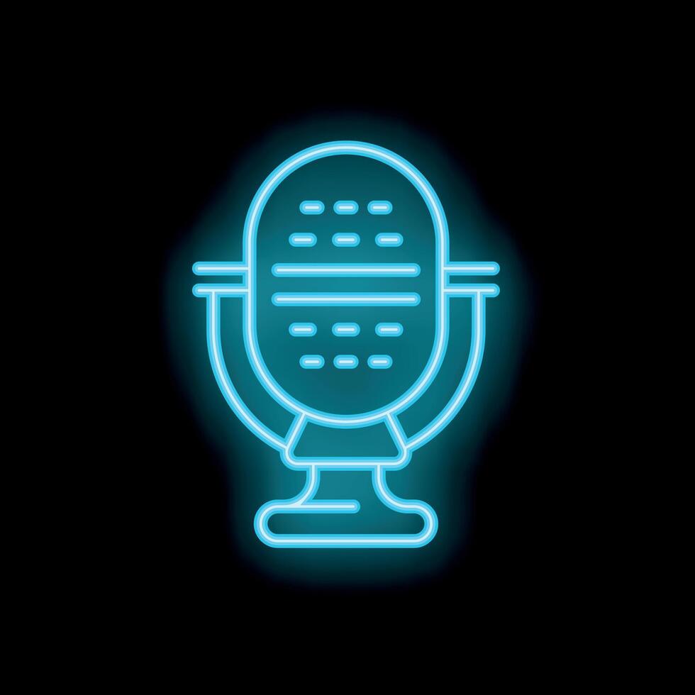 Neon microphone icon glowing on black background vector