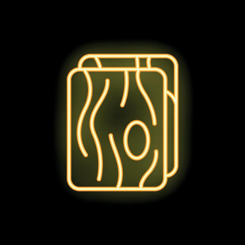 Neon icon of wood boards glowing yellow on black background vector