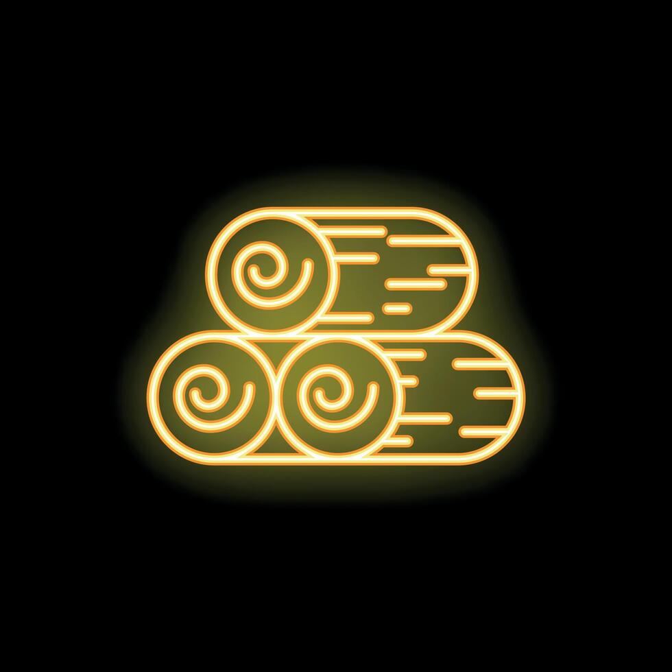 Yellow neon icon of stacked logs glowing on black background vector