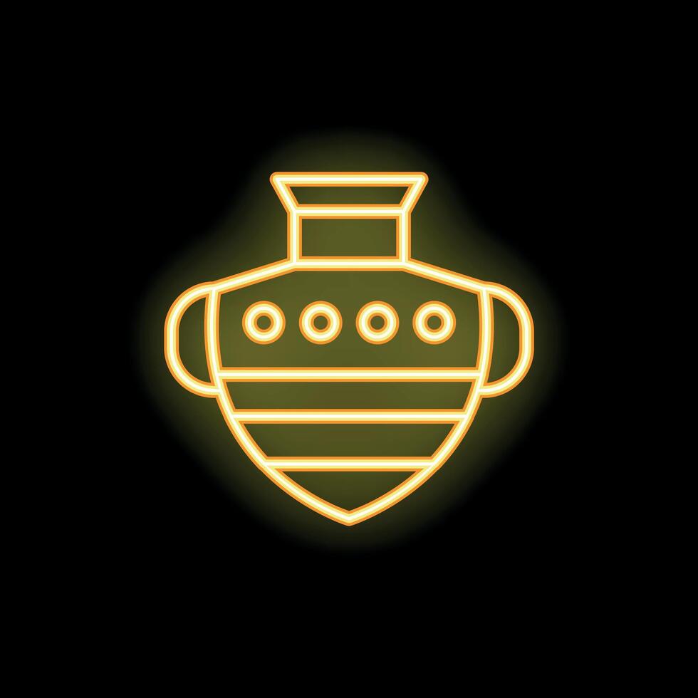 Neon yellow amphora icon on black background representing history and archaeology vector