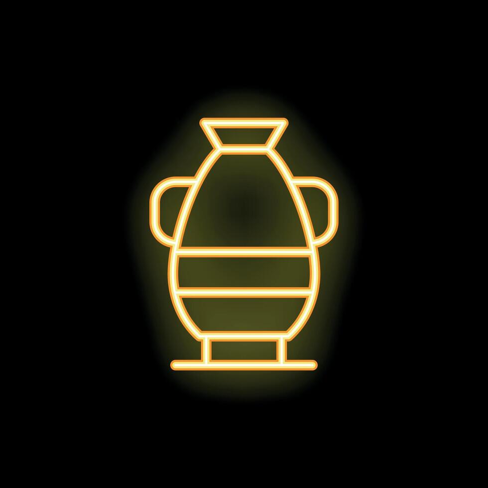 Yellow glowing neon line ancient greece amphora on black background vector