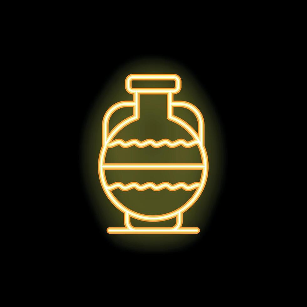 Neon icon of ancient greek amphora shining bright on black background vector