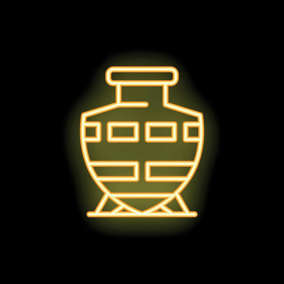 Neon icon of an ancient amphora on a stand glowing on black background vector