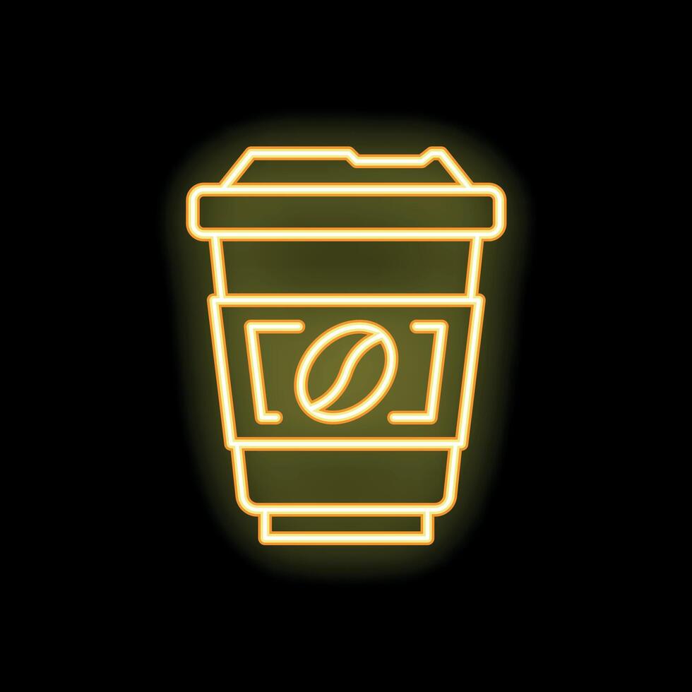 Neon coffee cup shining on black background vector