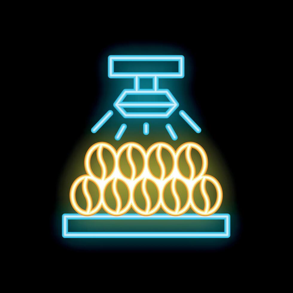 Neon icon of a grow lamp illuminating seedlings in a tray vector