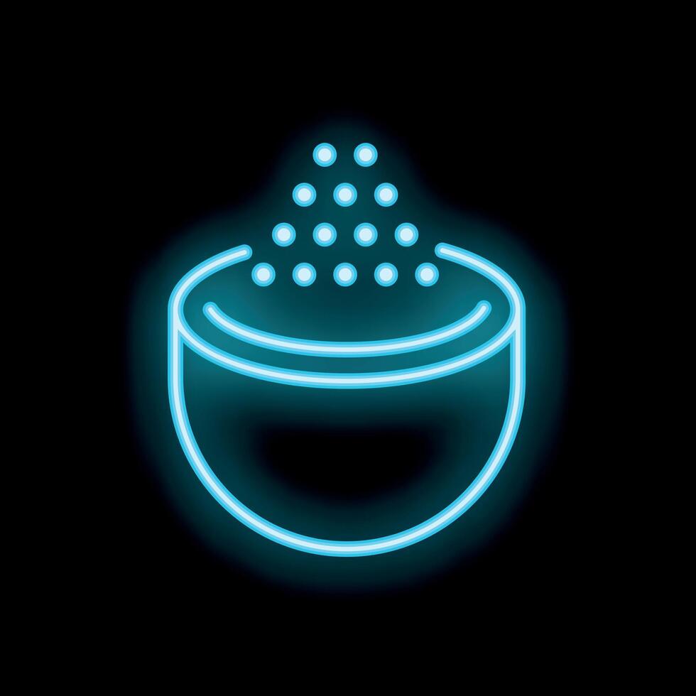 Neon sign of half a coconut with sprinkles falling into it on black background vector