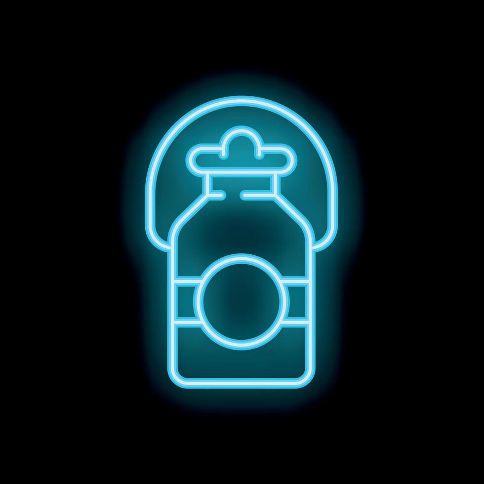 Neon blue milk can icon glowing on dark background vector