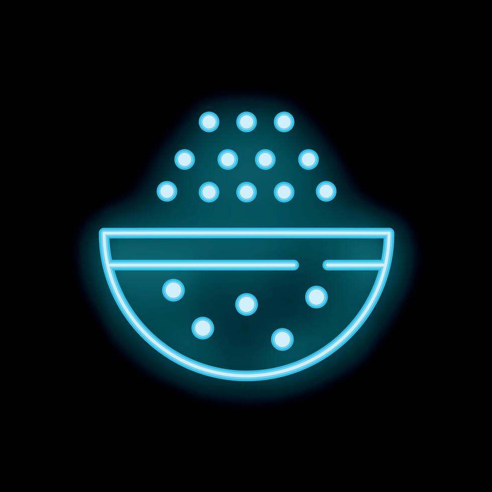 Neon sign of half full bowl with seeds being poured in from above vector
