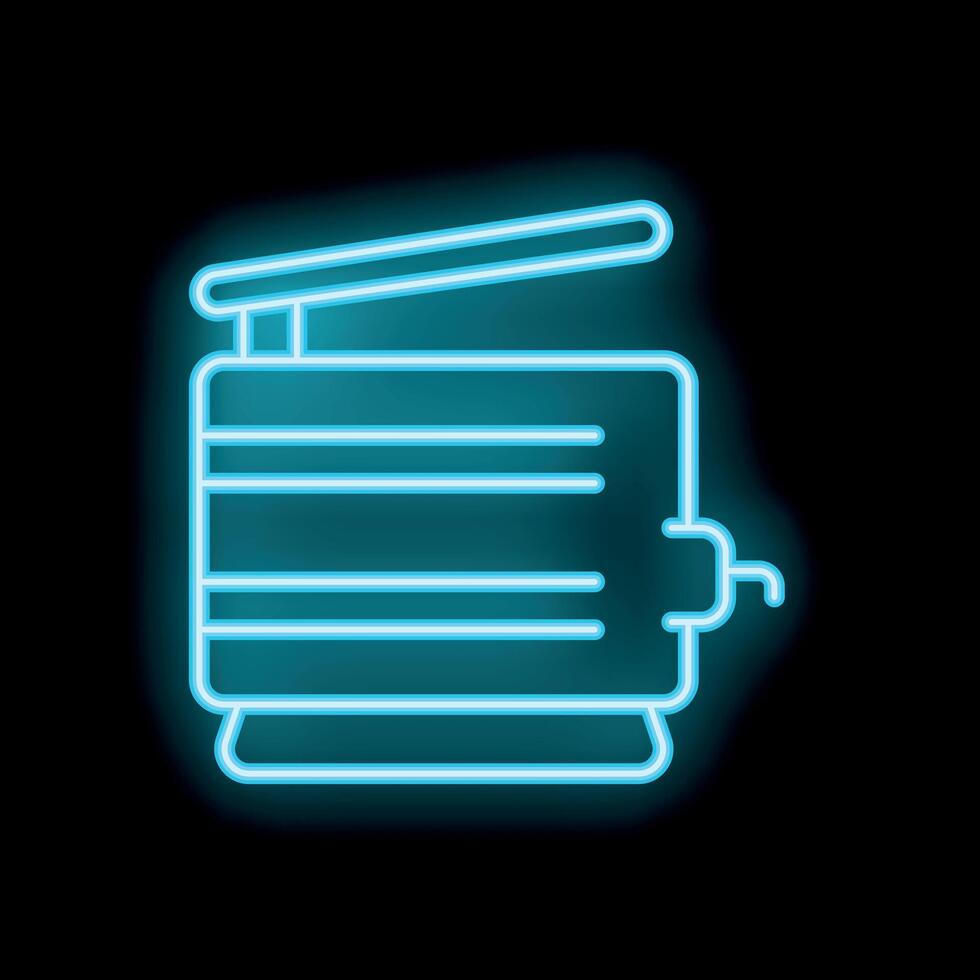 Neon icon of toaster oven glowing on black background vector