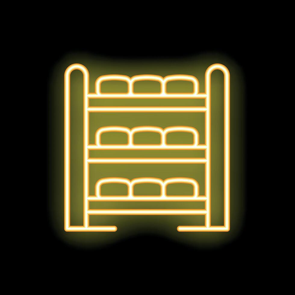 Neon yellow bread shelf icon on black background vector