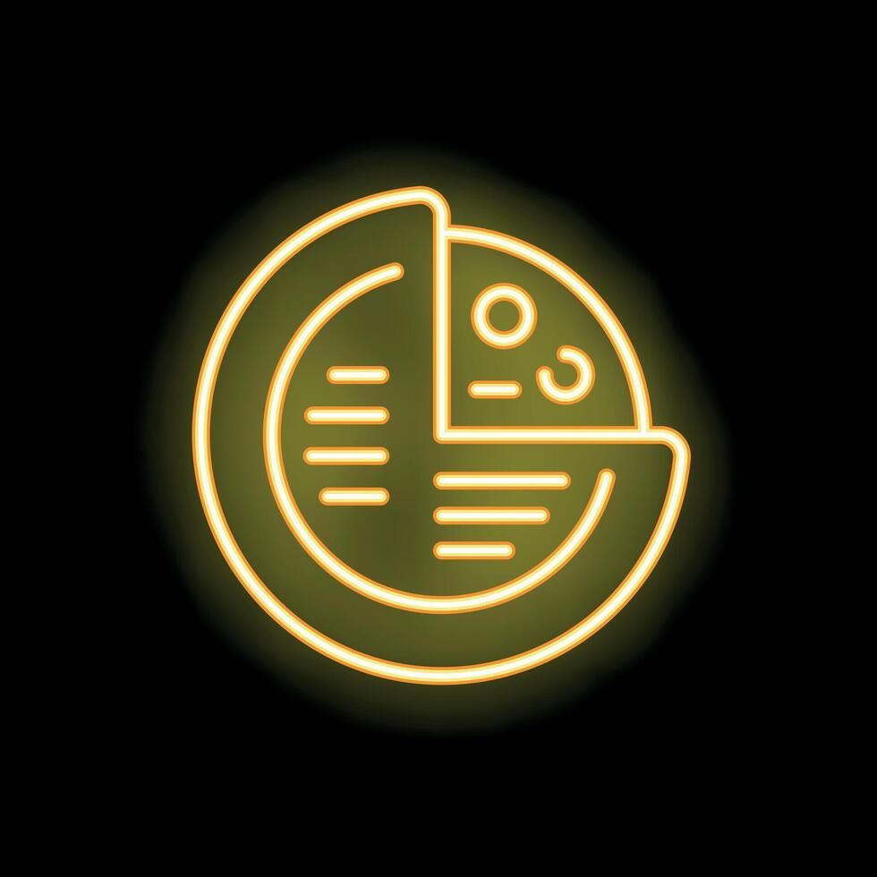Round diagram glowing with yellow neon light vector