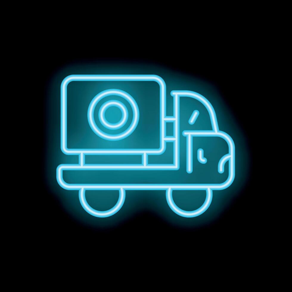 Neon icon of a delivery truck transporting a washing machine, laundry service concept vector