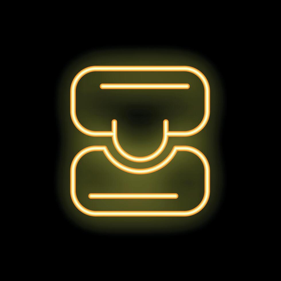 Neon yellow open lunchbox icon glowing on black background vector