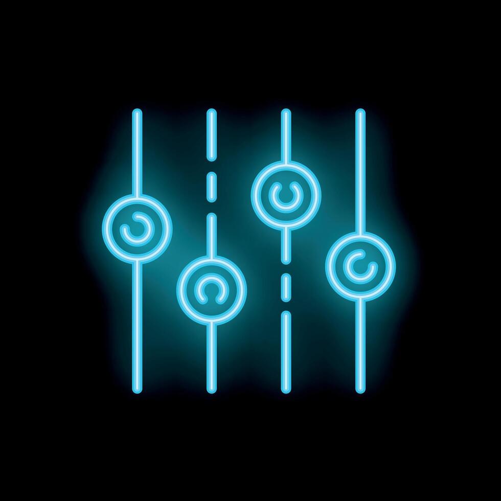 Neon equalizer icon glowing on dark background vector