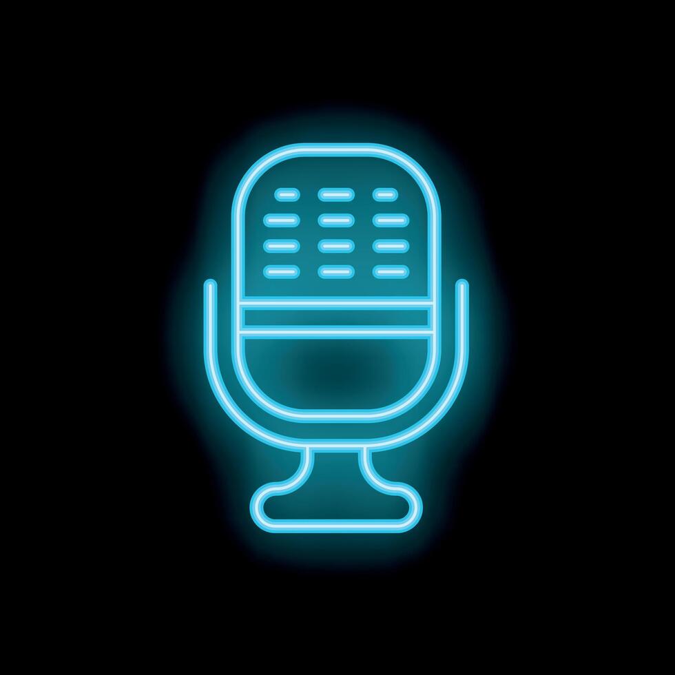 Blue neon microphone glowing on dark background vector