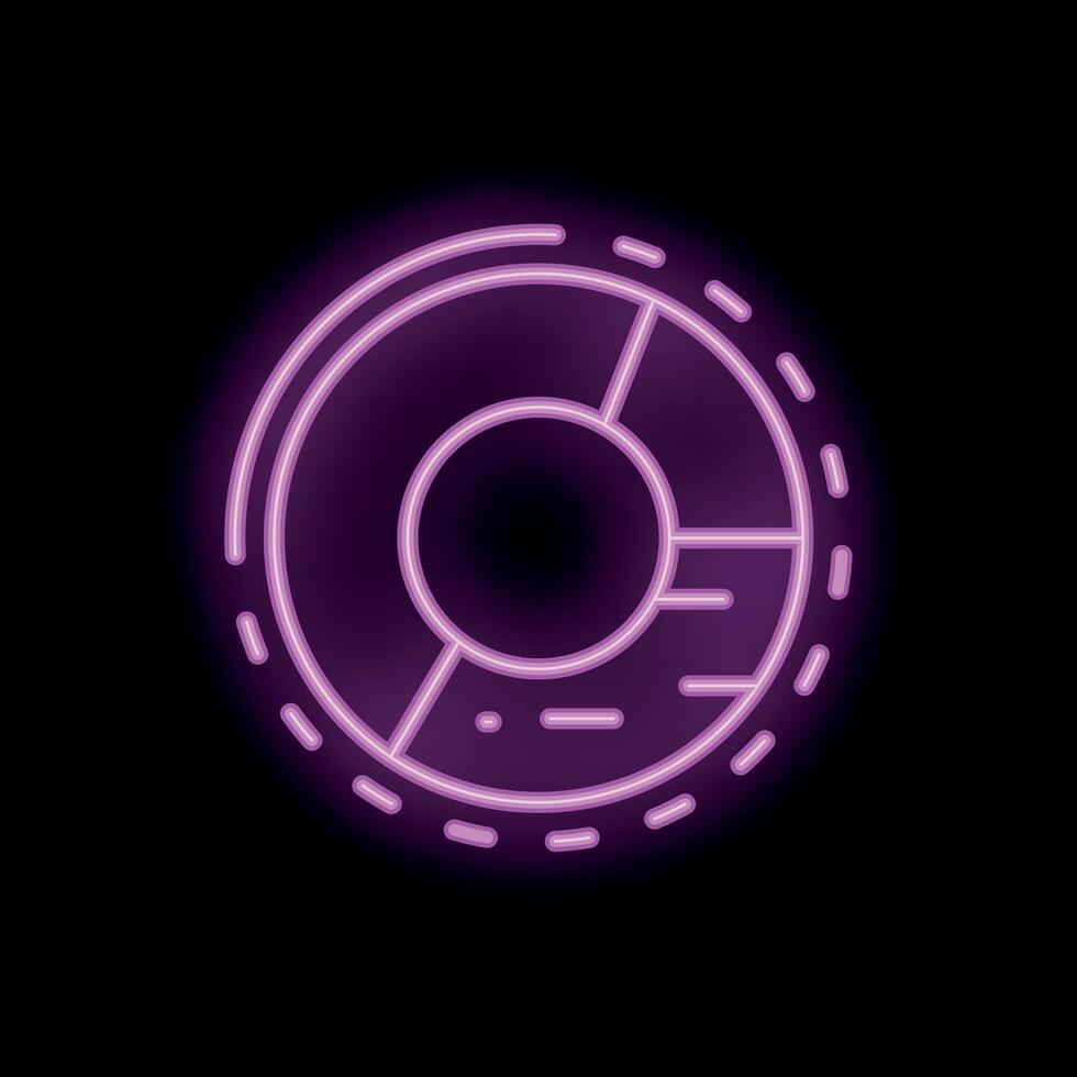Round pie chart glowing in vivid pink neon light vector
