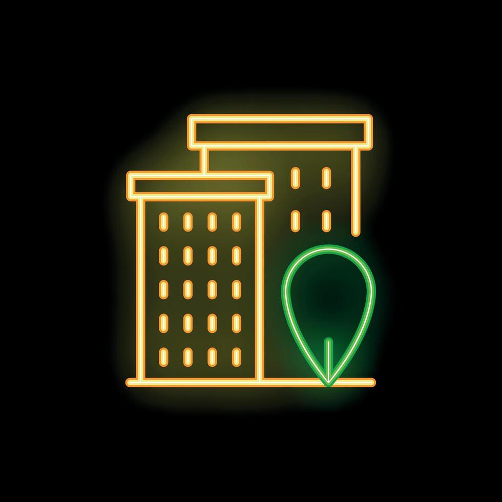 Glowing neon line eco city icon isolated on black background. illustration vector